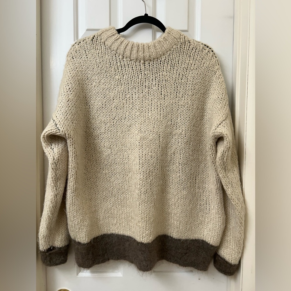 Zara Woman Chunky Mohair Blend Sweater Size M Oatmeal/Brown Cozy Pullover